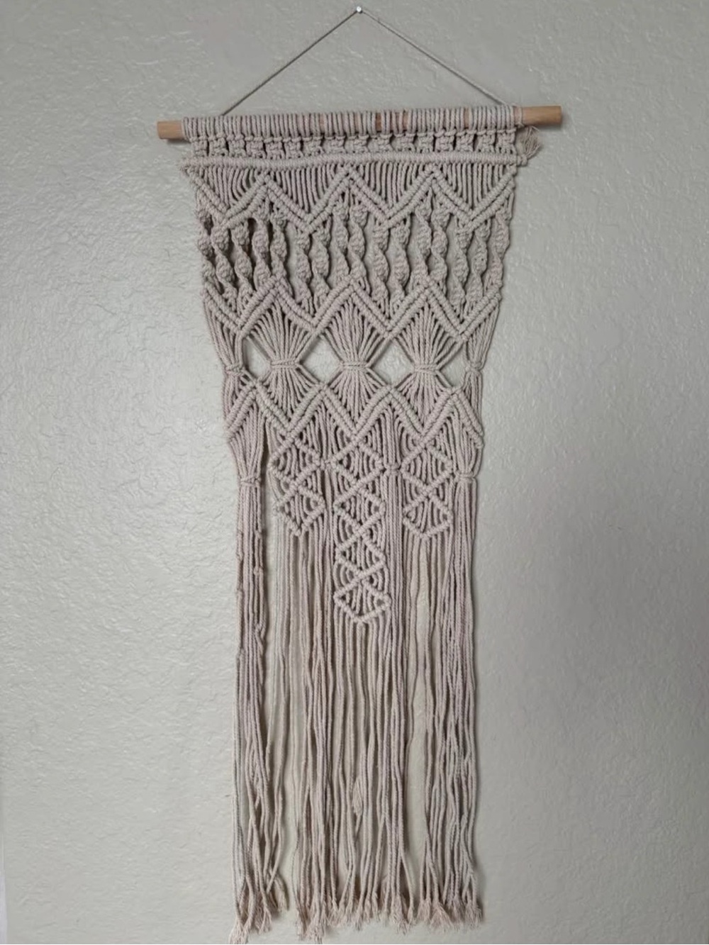 Handmade Beige Macrame Wall Hanging Crochet Tapestry